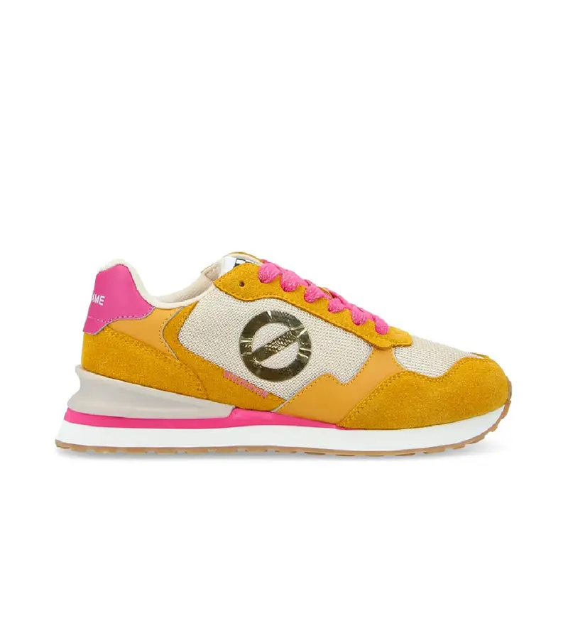 per donna QNIPSK0 Sneakers Tova Runner in pelle e tela con suola senape chiaro (37), Basso, Stringhe, Casual Dorato