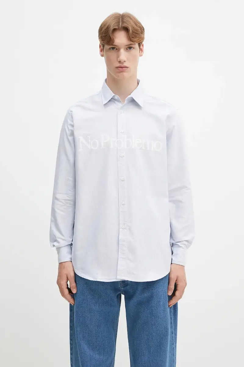 camicia in cotone No Problemo LS Stripe Shirt uomo colore blu NP4010103