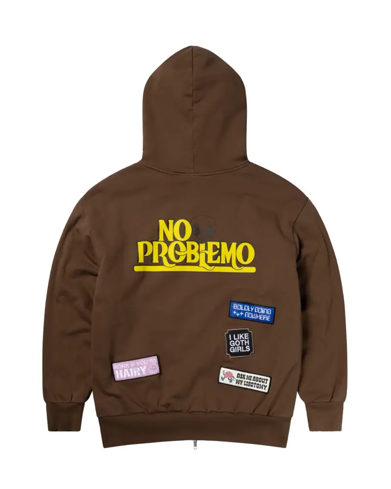 Felpa con zip e cappuccio con patch marrone miniatura 2