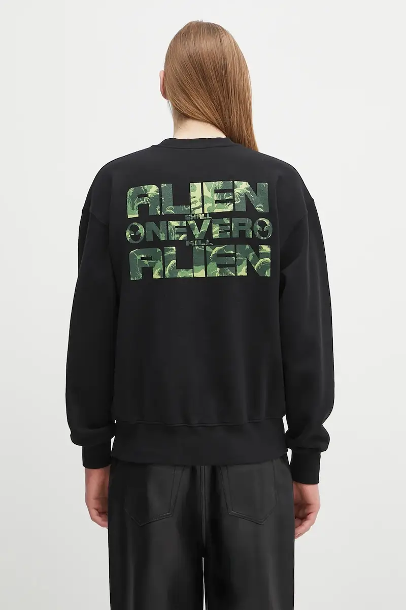 felpa in cotone Alien Shall Not Sweatshirt colore nero NP2000703