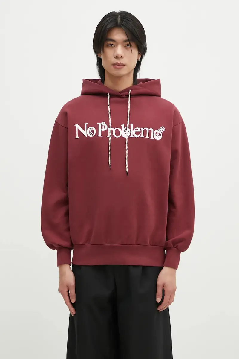 felpa in cotone Funghi Problemo uomo colore granata con cappuccio NP20014.02