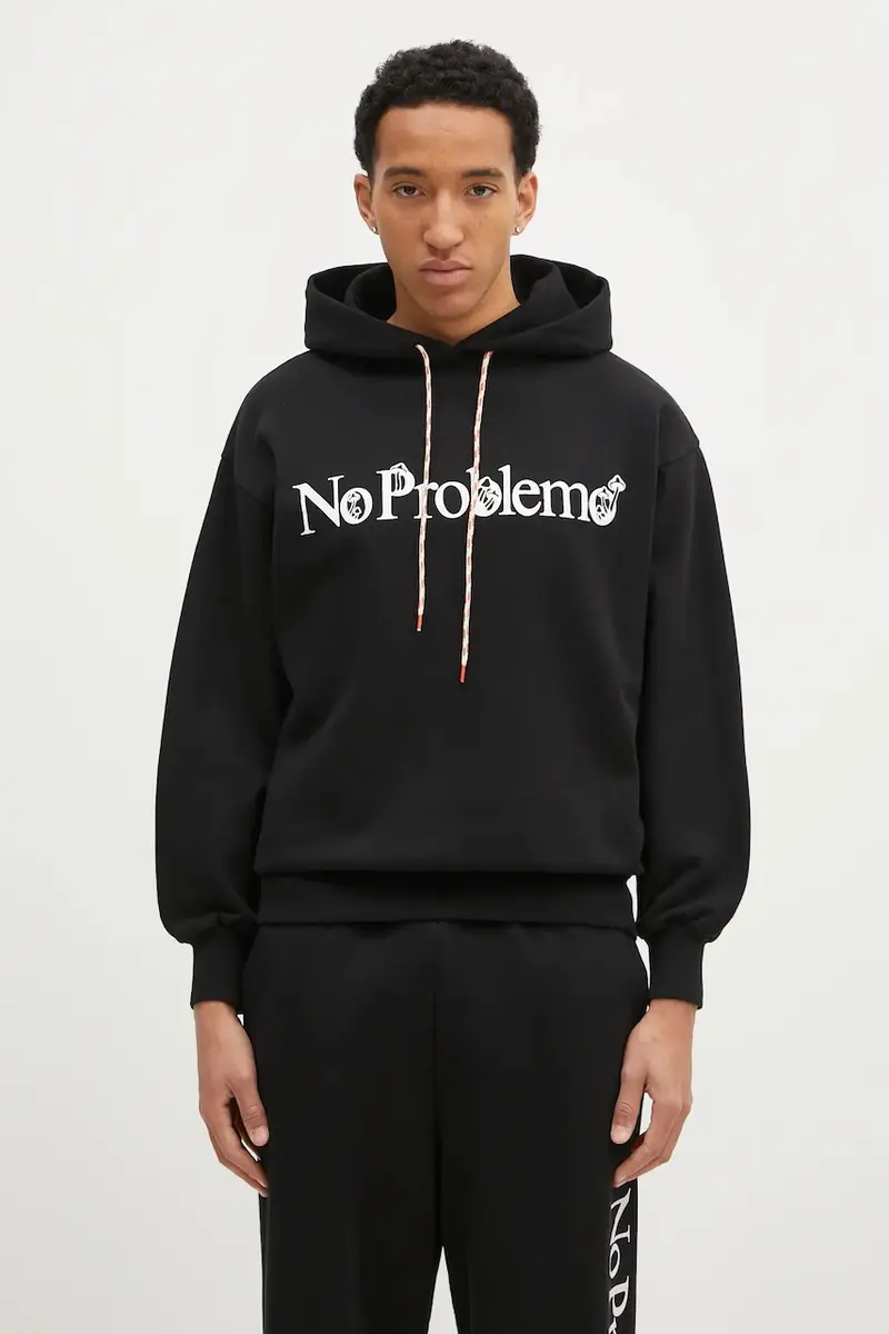 felpa in cotone Funghi Problemo uomo colore nero con cappuccio NP20014.02