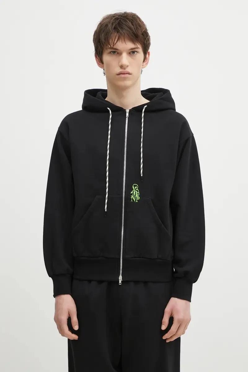felpa in cotone Mini Alien Zip Through Hoodie uomo colore nero con cappuccio con applicazione NP20030.02