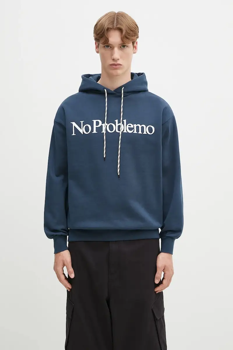 felpa in cotone No Problemo Hoodie colore blu navy con cappuccio NP2001203