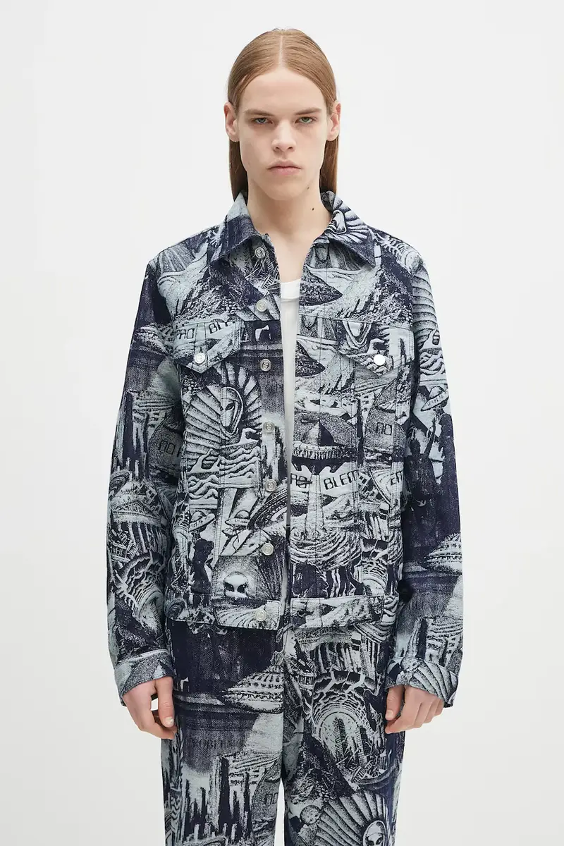 giacca in cotone Apocalypse Jacquard Trucker Jacket Blu