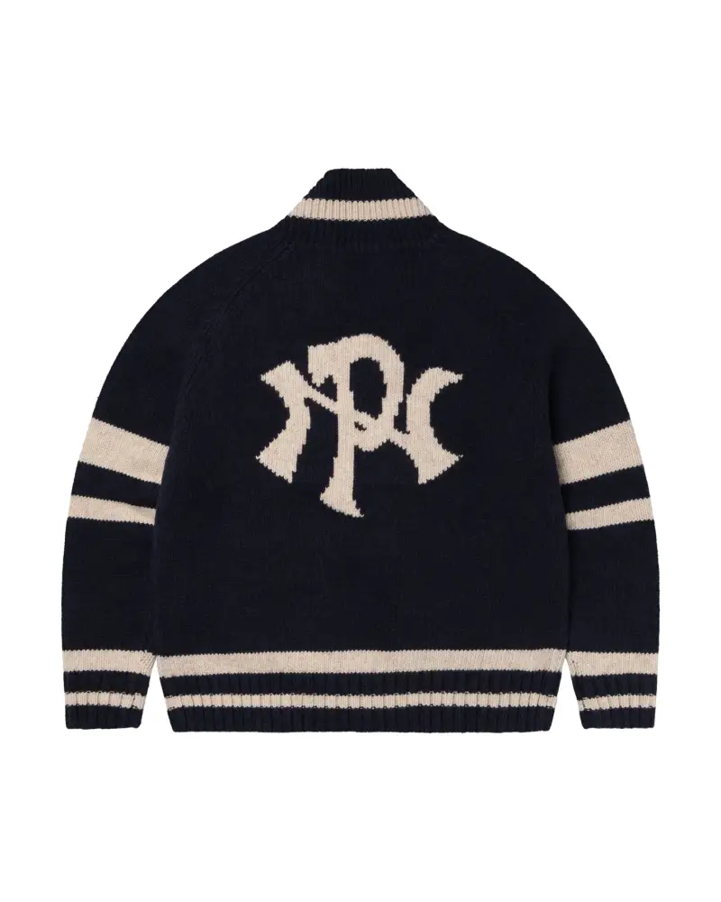 Maglione con zip e logo blu e bianco miniatura 2