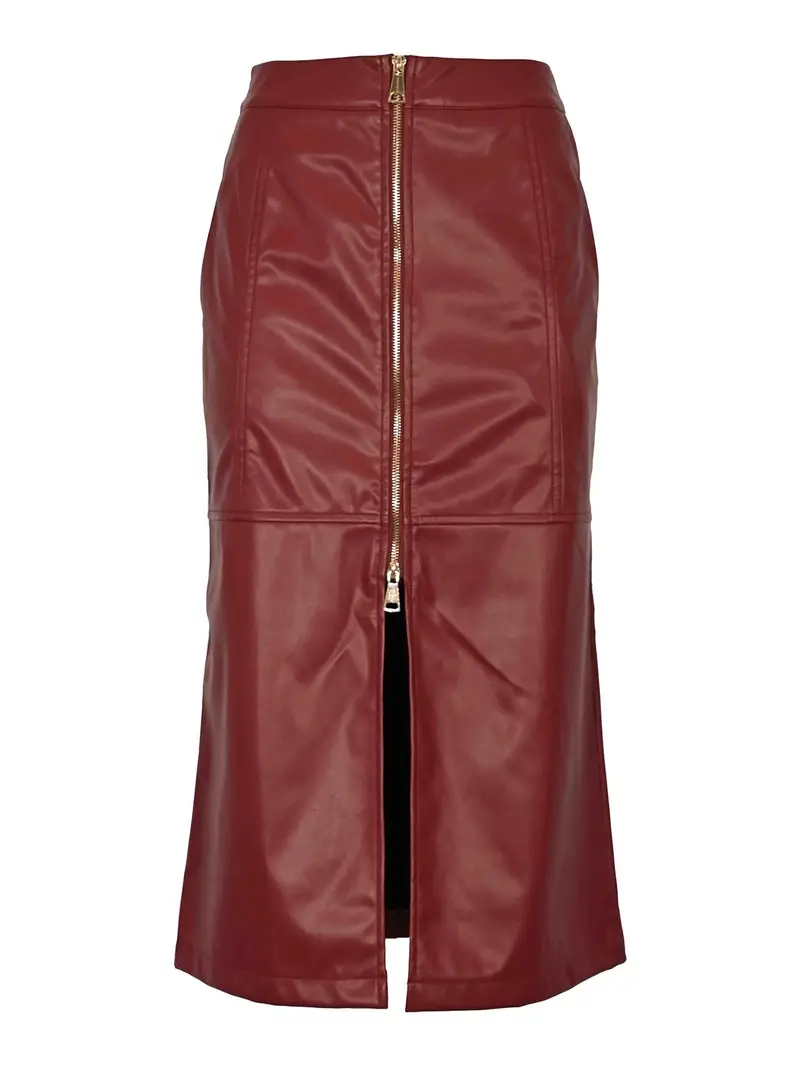Gonna midi effetto pelle Rosso Scuro