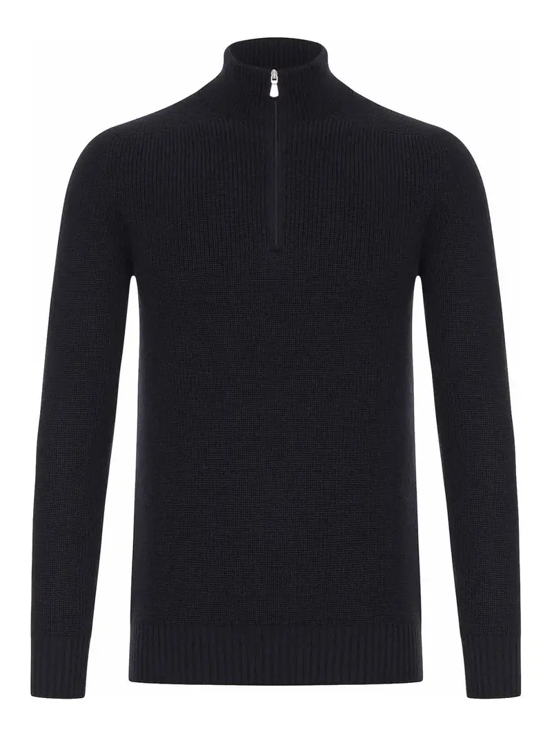 Maglione a collo alto in lana con zip Nero