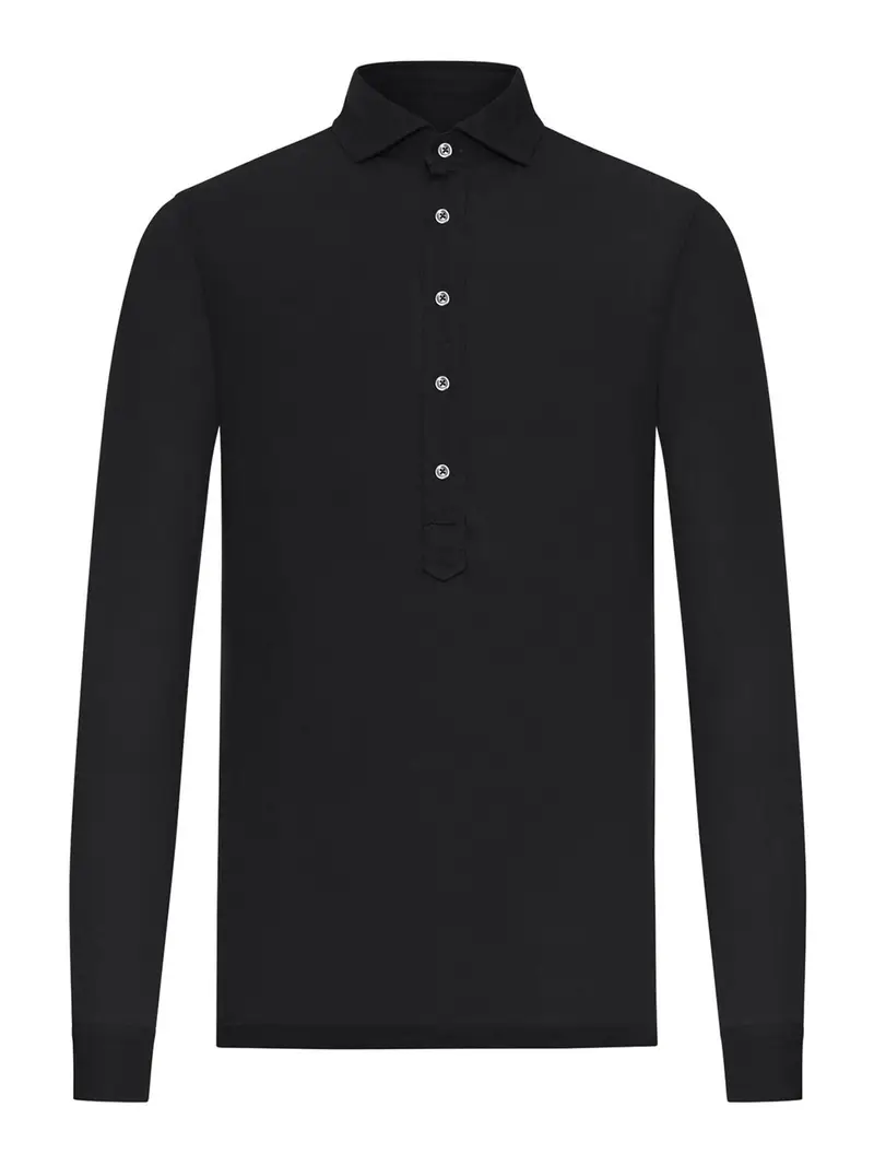 Polo a maniche lunghe in cotone leggero Nero