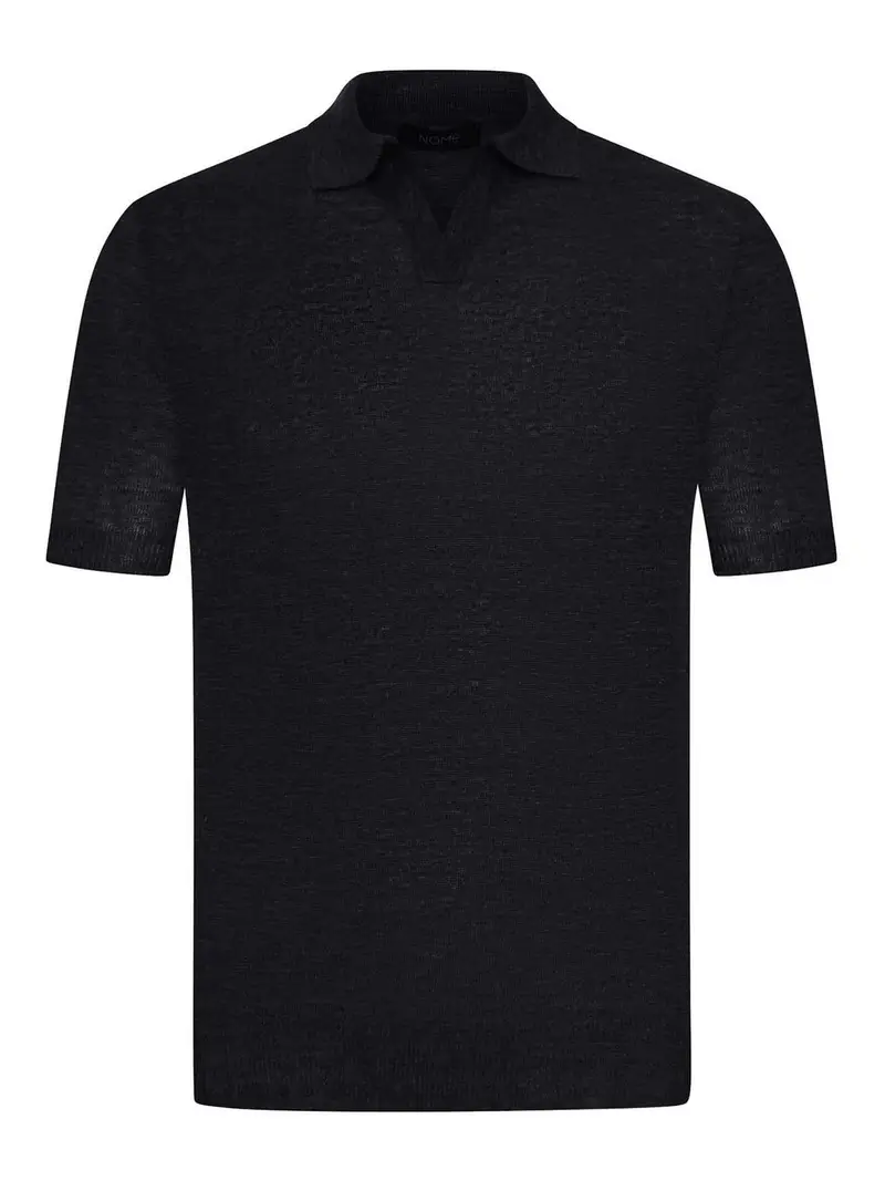 Polo in lino a maniche corte Nero