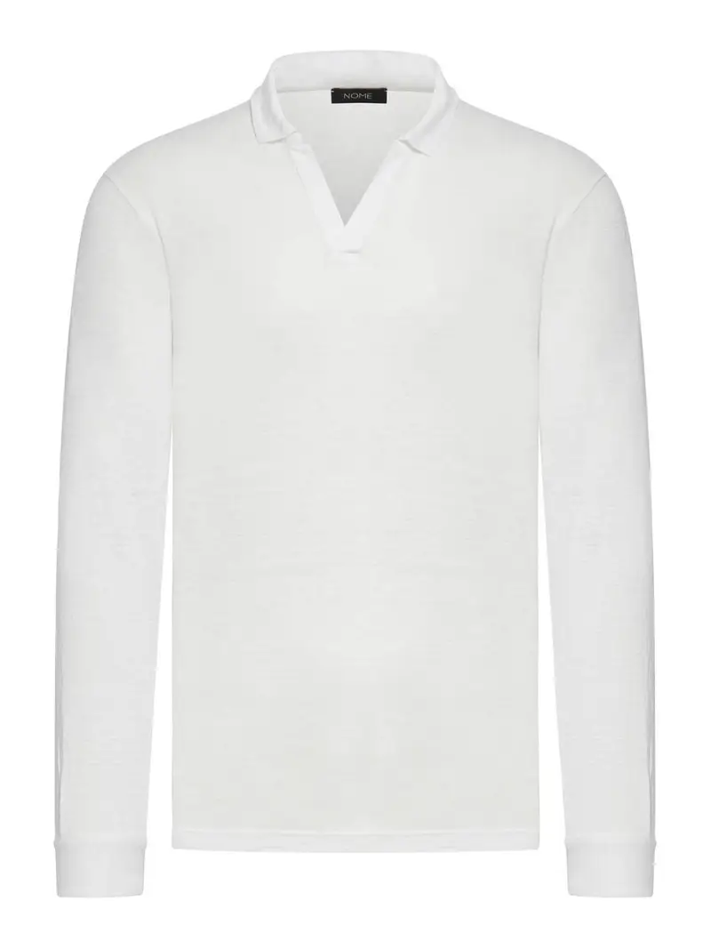 Polo in lino a maniche lunghe Bianco