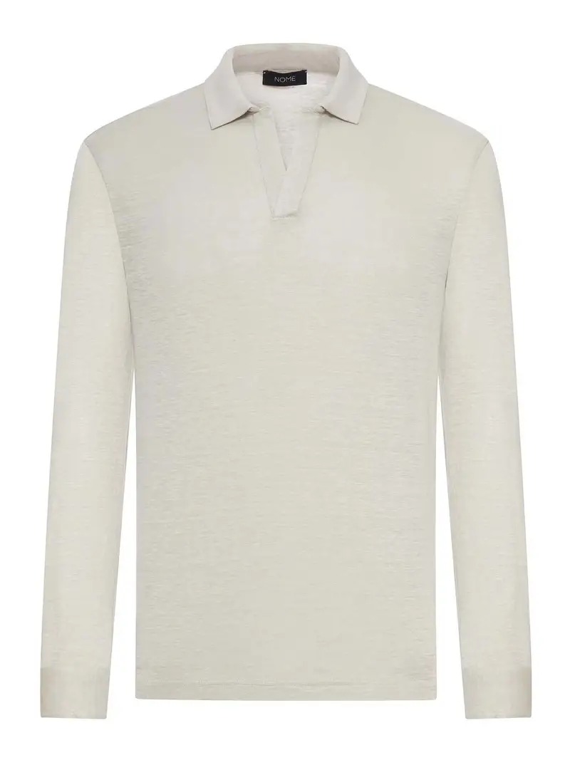 Polo in lino a maniche lunghe Color Carne E Neutri