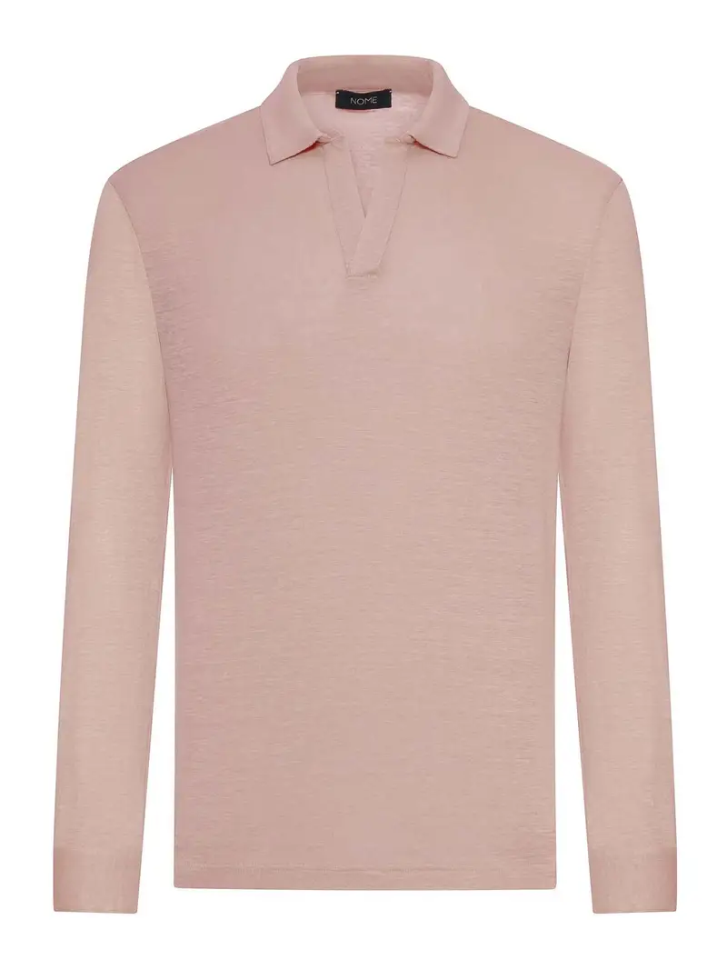 Polo in lino a maniche lunghe Color Carne E Neutri