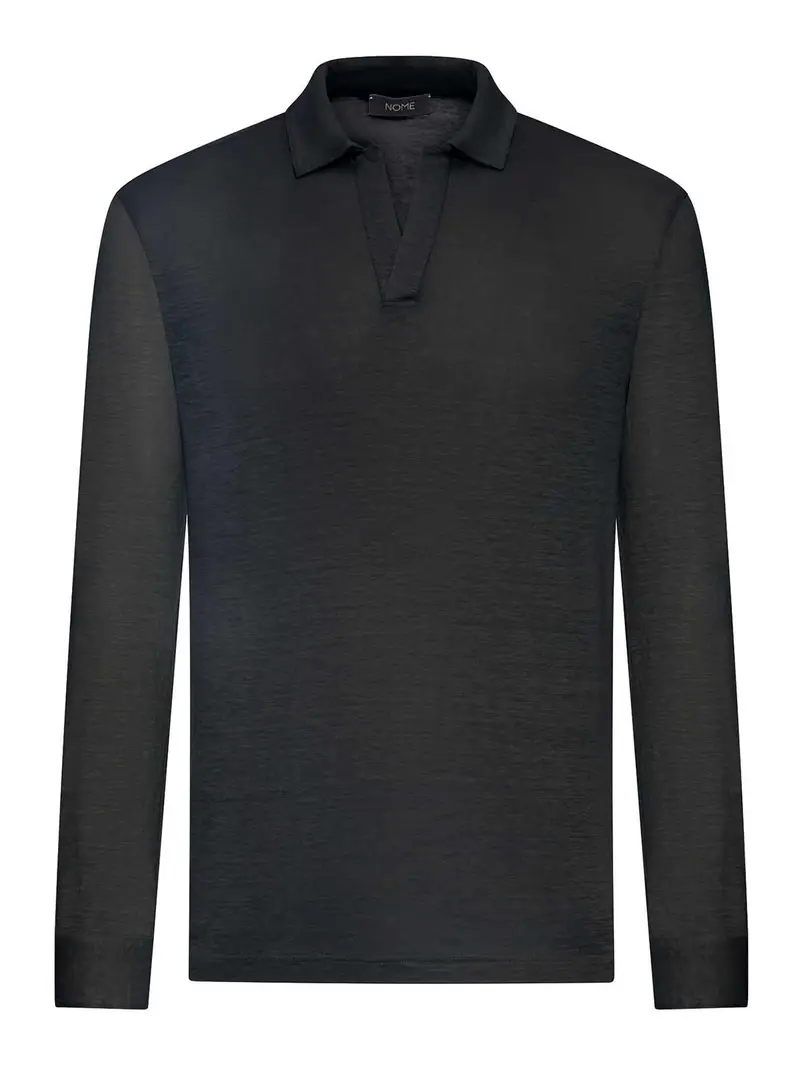 Polo in lino a maniche lunghe Nero