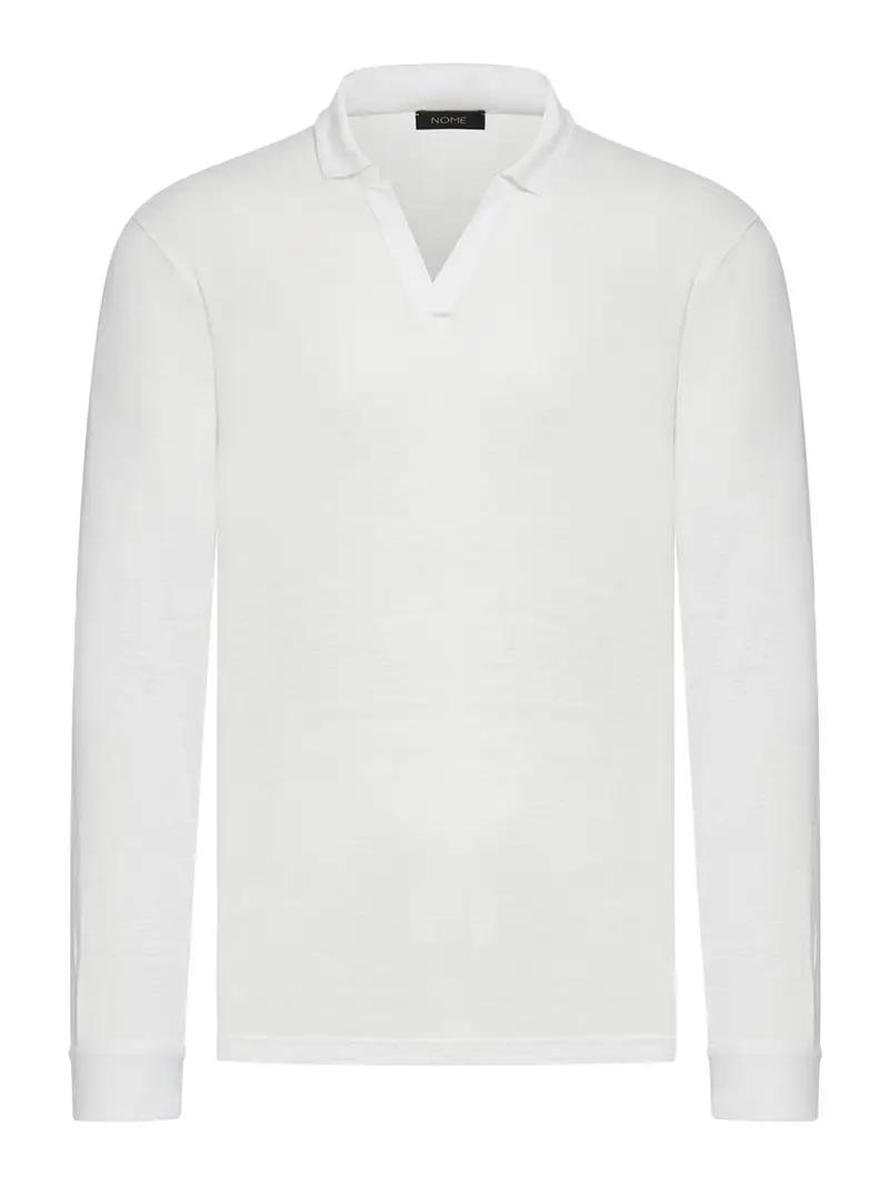 Polo manica lunga lino senza bottoni Bianco