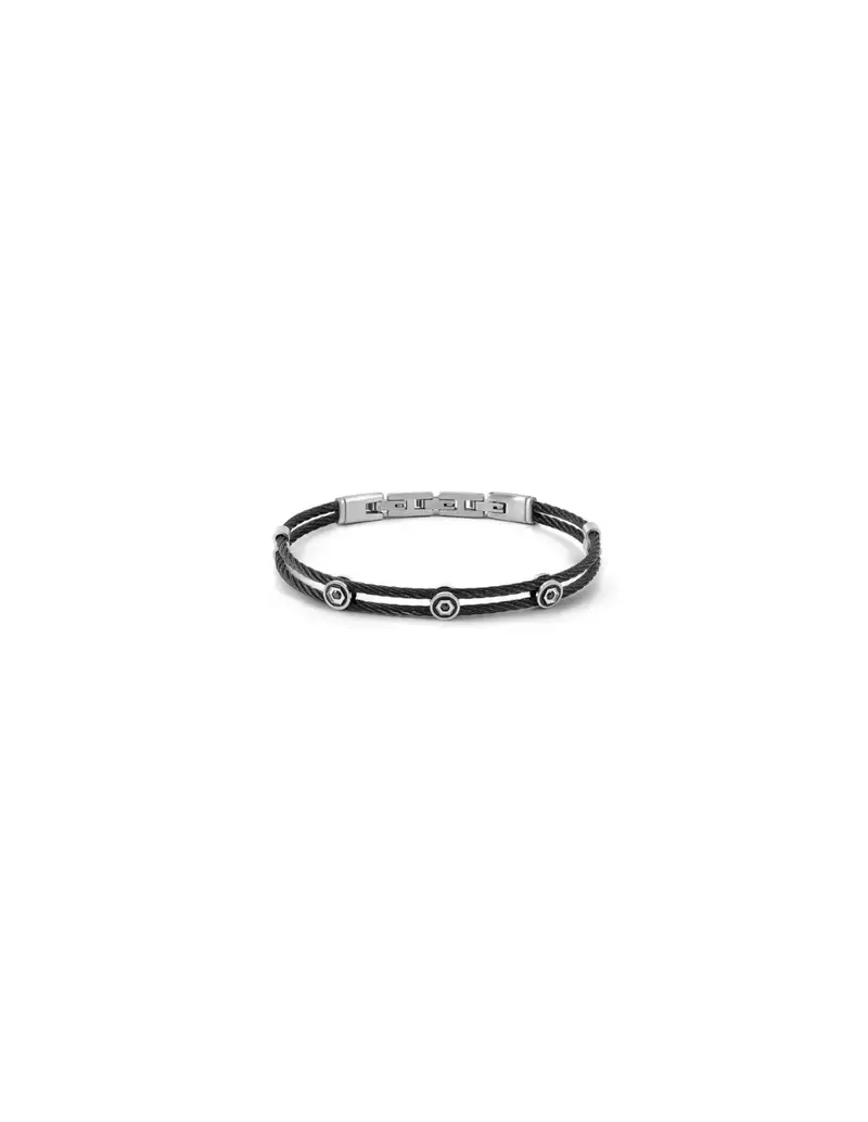 Bracciale Uomo NOMINATION Sealover in acciaio satinato e dettagli pvd argento e zirconi neri 135003/007