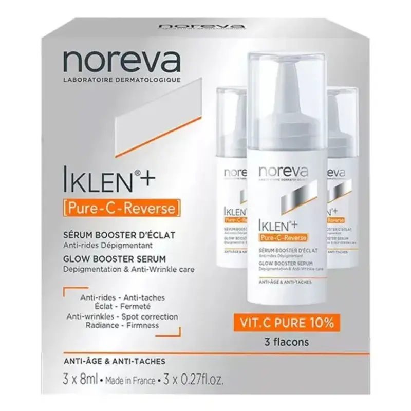 Noreva Iklen+ Pure C Reverse Siero Booster di Luminosità Anti-Age e Anti Macchia 3 Flaconi x8ml