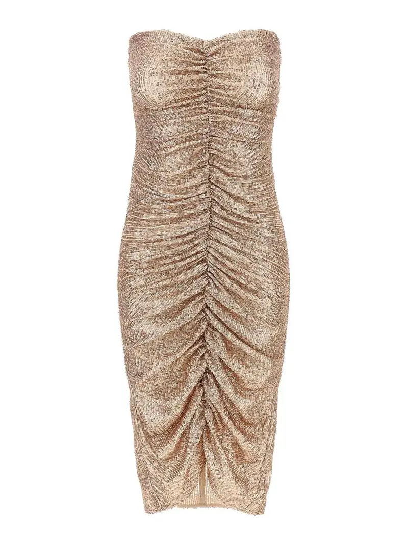 Abito anteriore shirred senza spalline Color Carne E Neutri