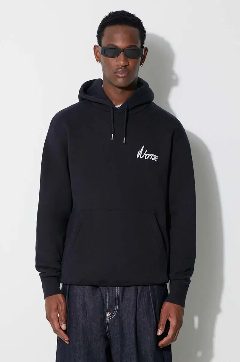 felpa in cotone Arne Relaxed Organic Chain Stitch Logo Hoodie uomo N20-1358-7004 N20.1358.7004 Blu navy