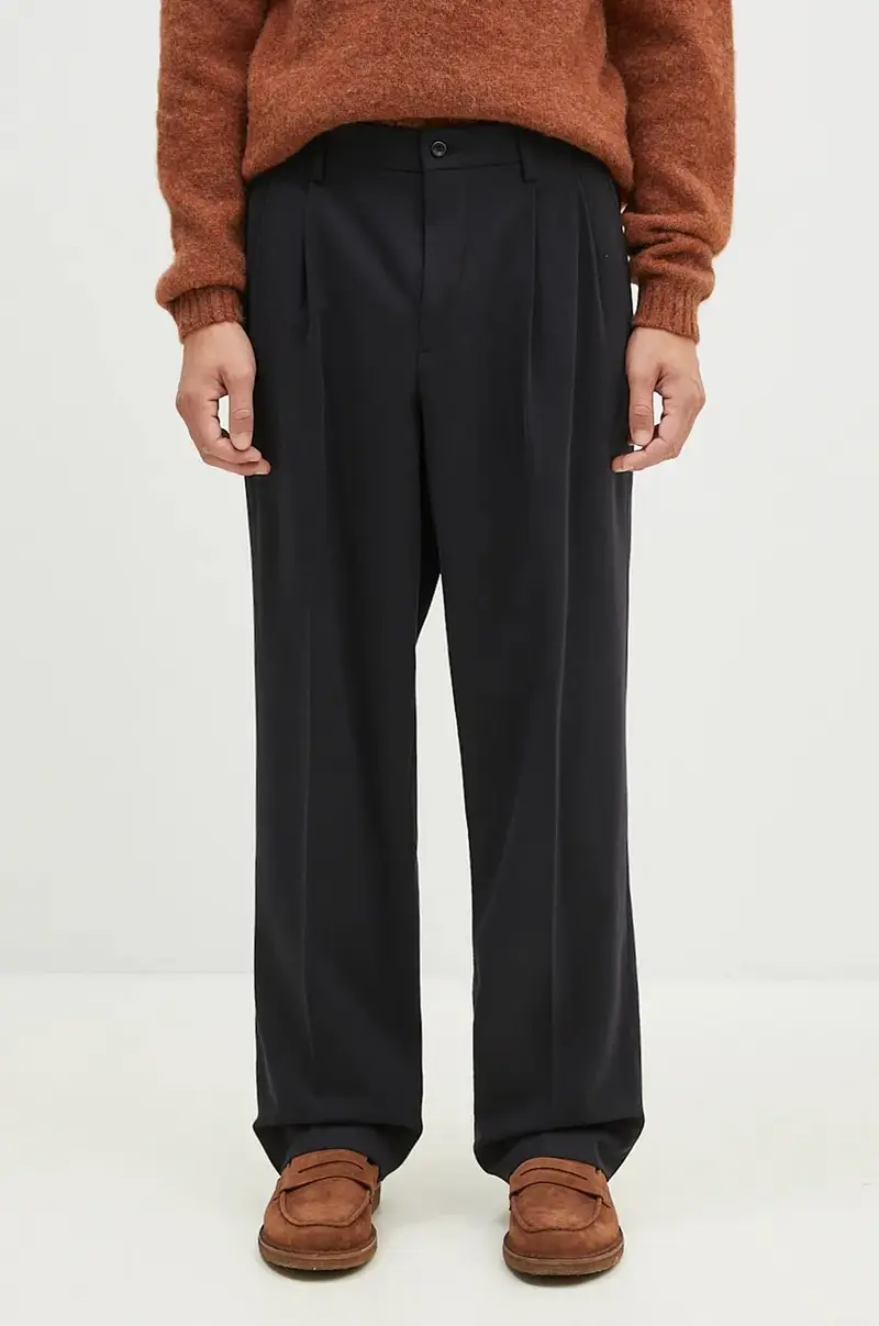 pantaloni in misto lana Benn Relaxed Cotton Wool Twill Pleated Trouser colore nero N25.0395.9999