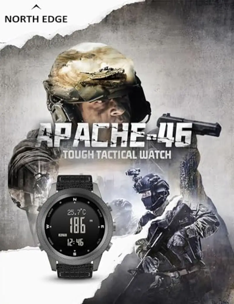 NORTH EDGE APACHE-46 Orologio sportivo digitale da uomo Orologio militare con bussola Orologio di sopravvivenza tattica sportiva Tracker a gradini di temperatura (silicone) miniatura 2
