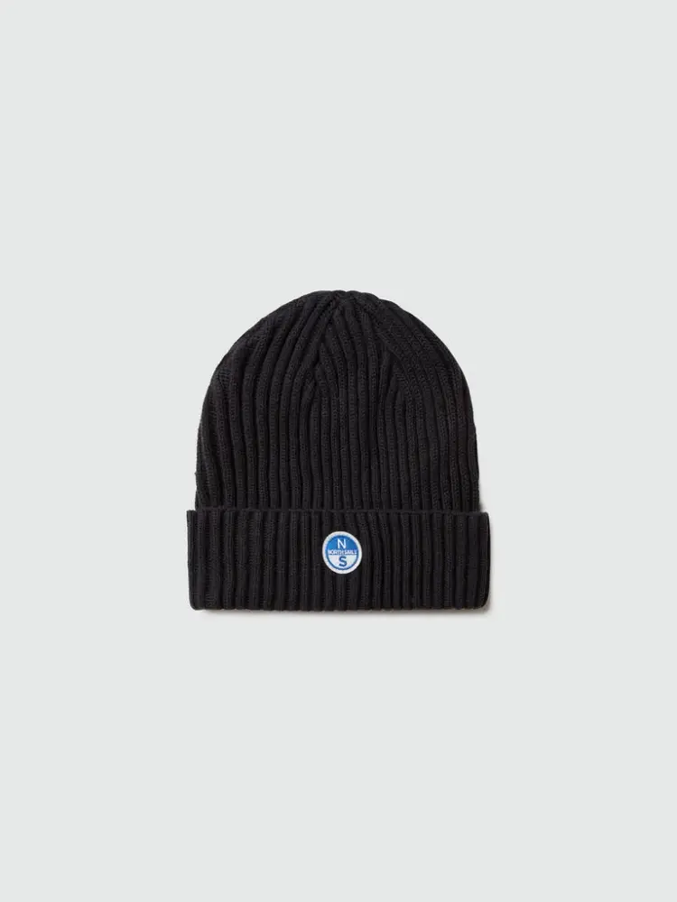 berretto in cotone nero a coste con logo