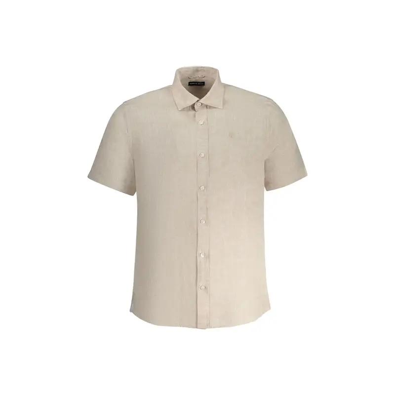 Camicia Maniche Corte Uomo Beige Ricamo