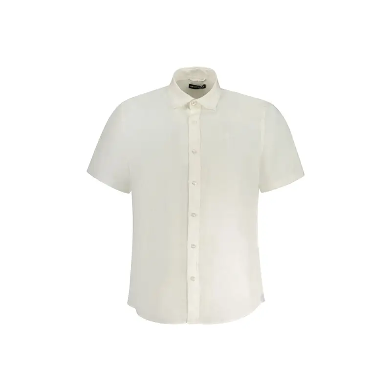 Camicia Maniche Corte Uomo Bianca Ricamo Bianco