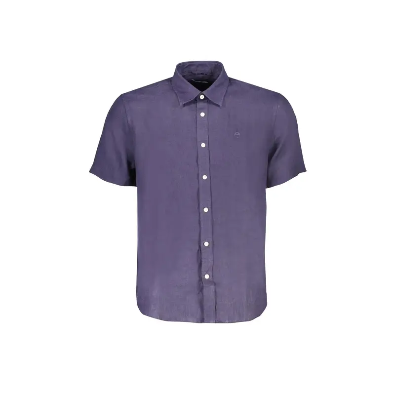 Camicia Maniche Corte Uomo Blu Ricamo