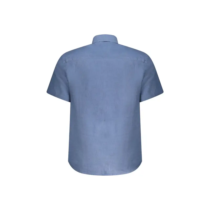 Camicia Maniche Corte Uomo Blu Ricamo miniatura 2