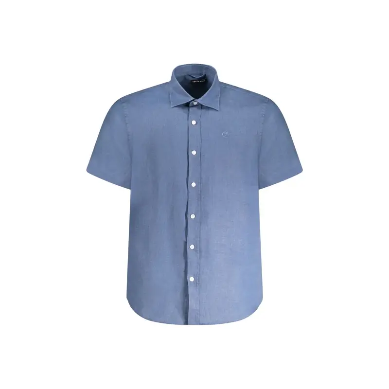 Camicia Maniche Corte Uomo Blu Ricamo