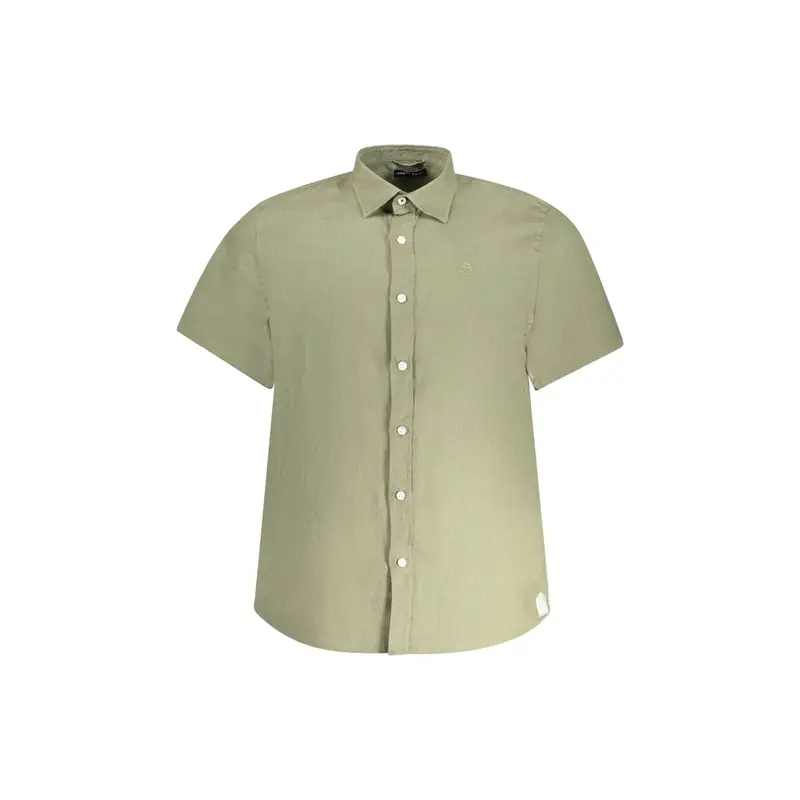 Camicia Maniche Corte Uomo Verde Ricamo