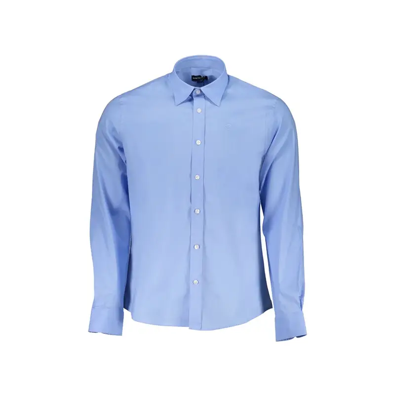Camicia Maniche Lunghe Uomo Azzurra Ricamo Azzurro