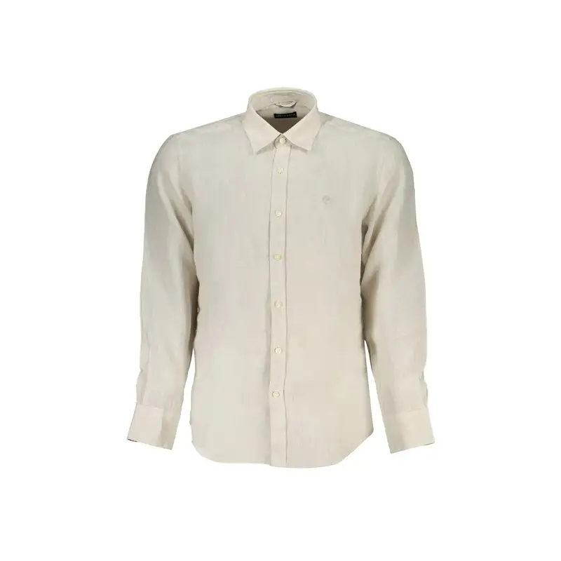 Camicia Maniche Lunghe Uomo Beige Ricamo