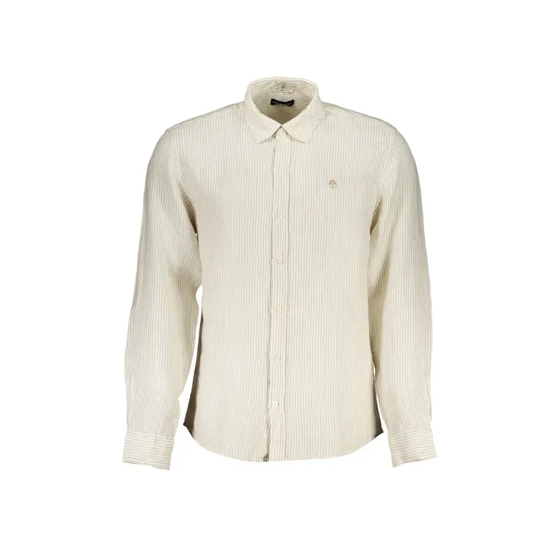 Camicia Maniche Lunghe Uomo Beige Ricamo