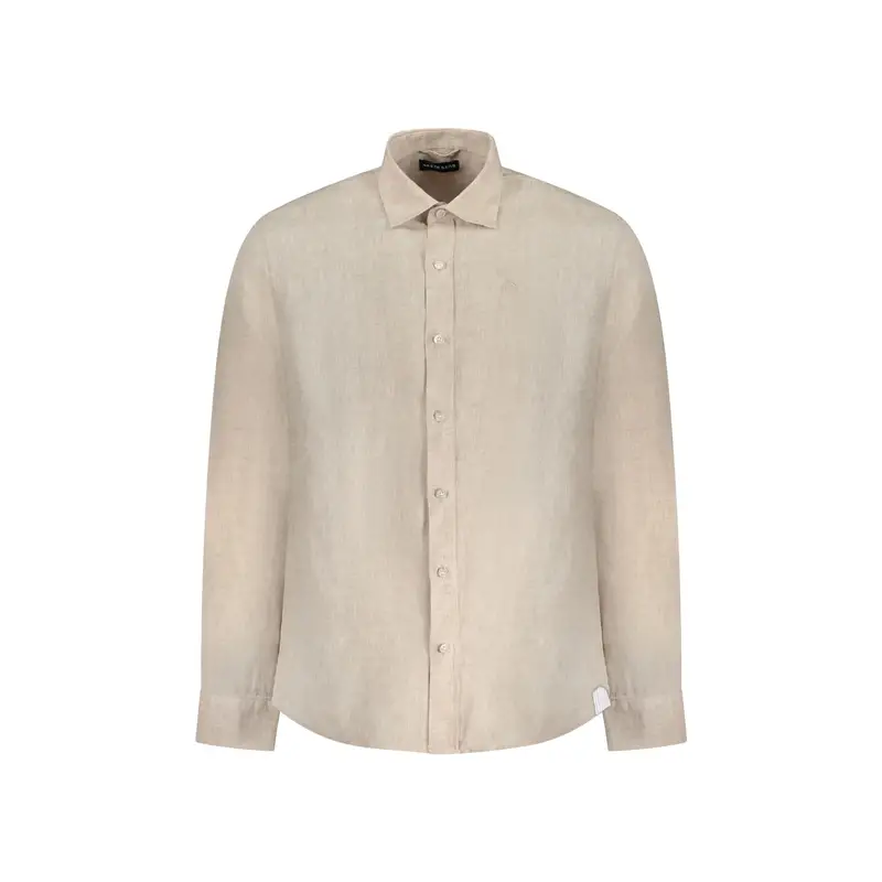 Camicia Maniche Lunghe Uomo Beige Ricamo