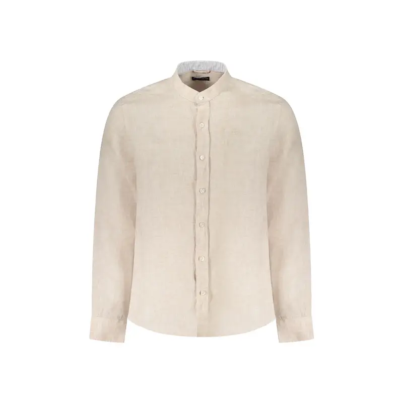 Camicia Maniche Lunghe Uomo Beige Ricamo
