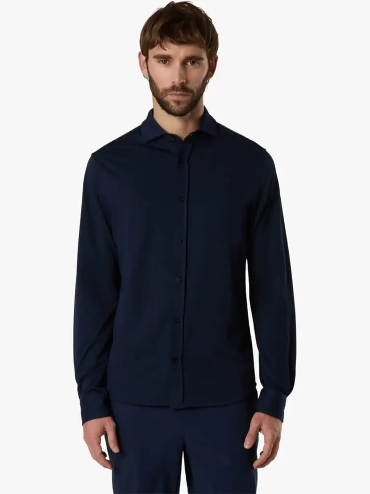 camicia uomo a maniche lunghe blu scura miniatura 2