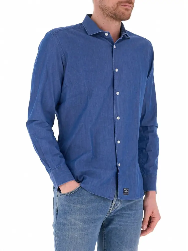 camicia uomo in denim chiaro di cotone regular fit miniatura 2