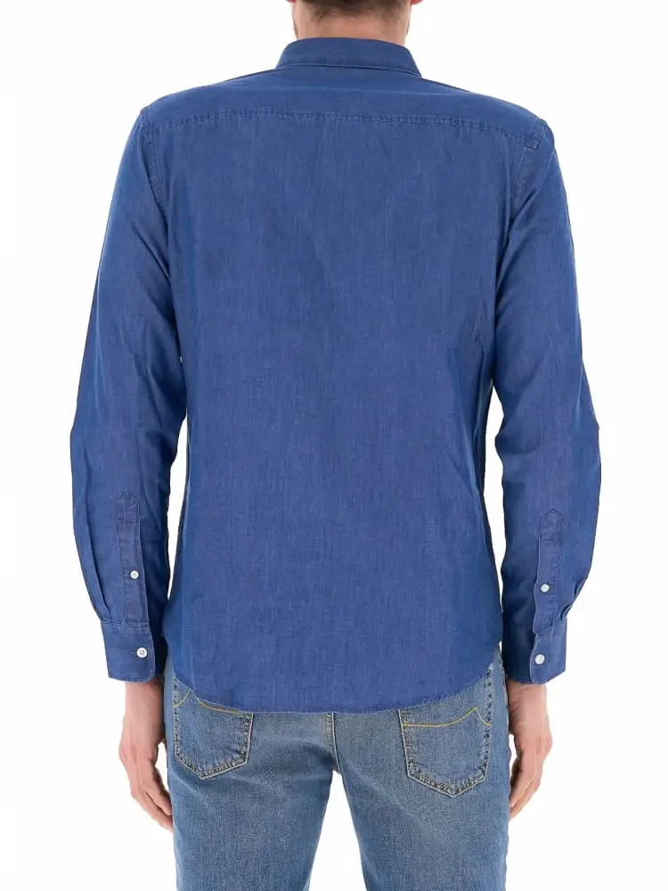 camicia uomo in denim chiaro di cotone regular fit miniatura 3