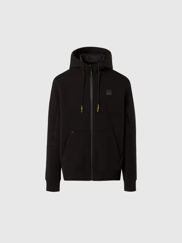 felpa con cappuccio in scuba con zip nero