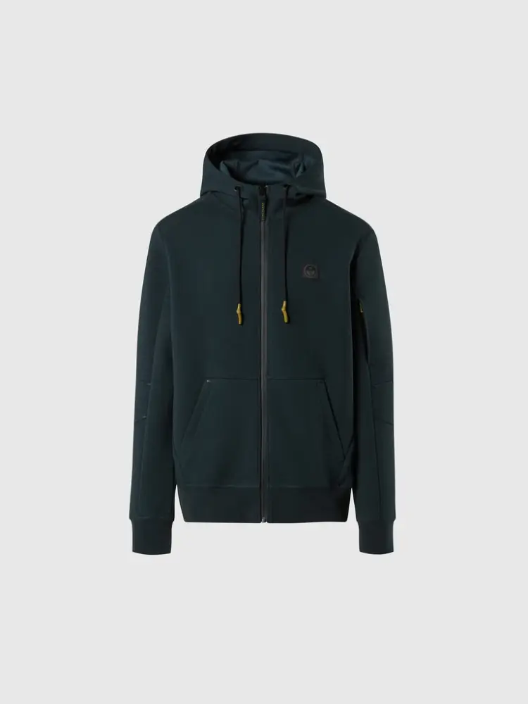 felpa con cappuccio in scuba con zip verde scuro