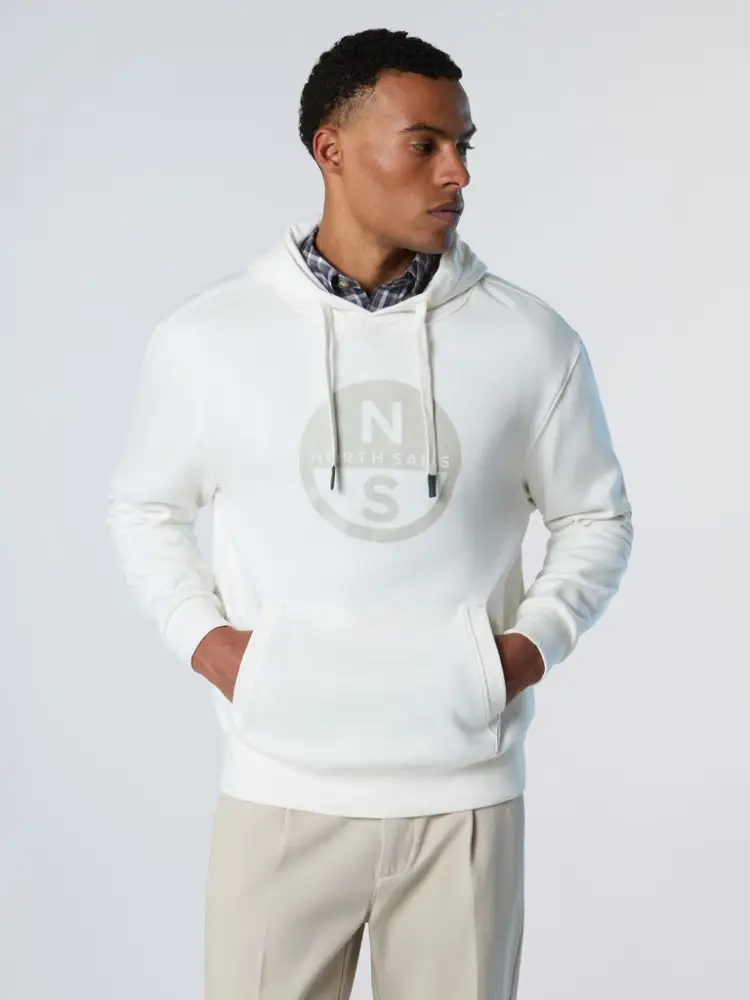felpa in cotone bianco con cappuccio e maxi logo