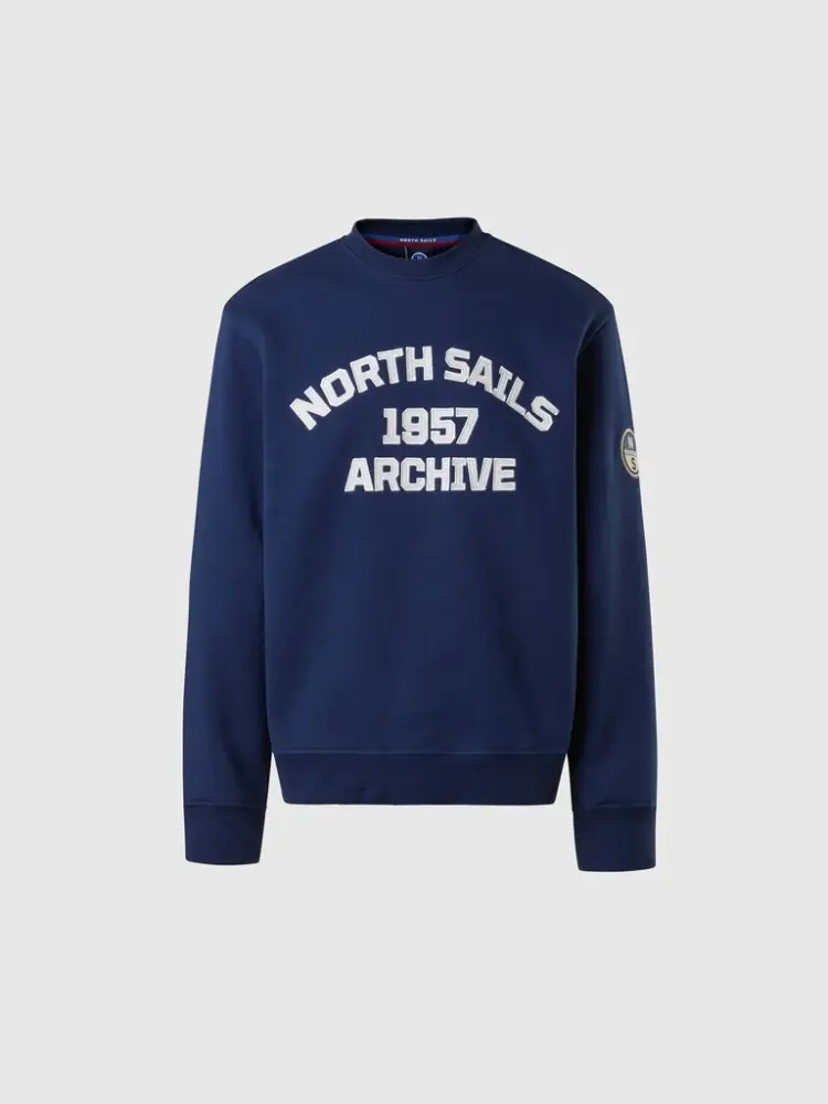 felpa in cotone bianco con stampa d'archivio con occhiello logo