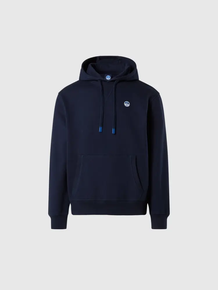 felpa in cotone blu con cappuccio e logo