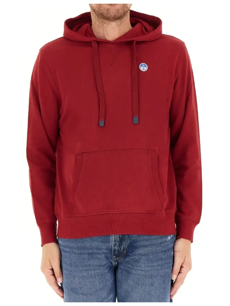 felpa in cotone bordeaux con cappuccio e patch logo