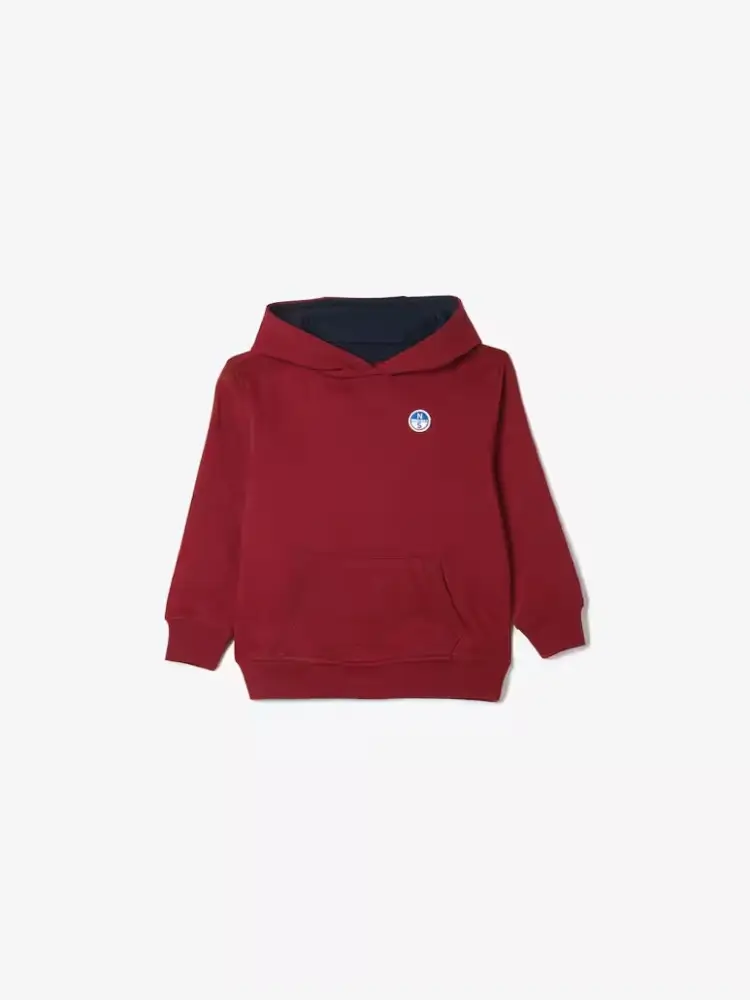 felpa kids/junior con cappuccio in cotone rosso con patch logo