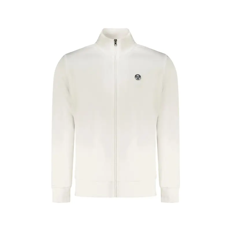Felpa Uomo Bianca Zip Garzata Tasche Logo Bianco