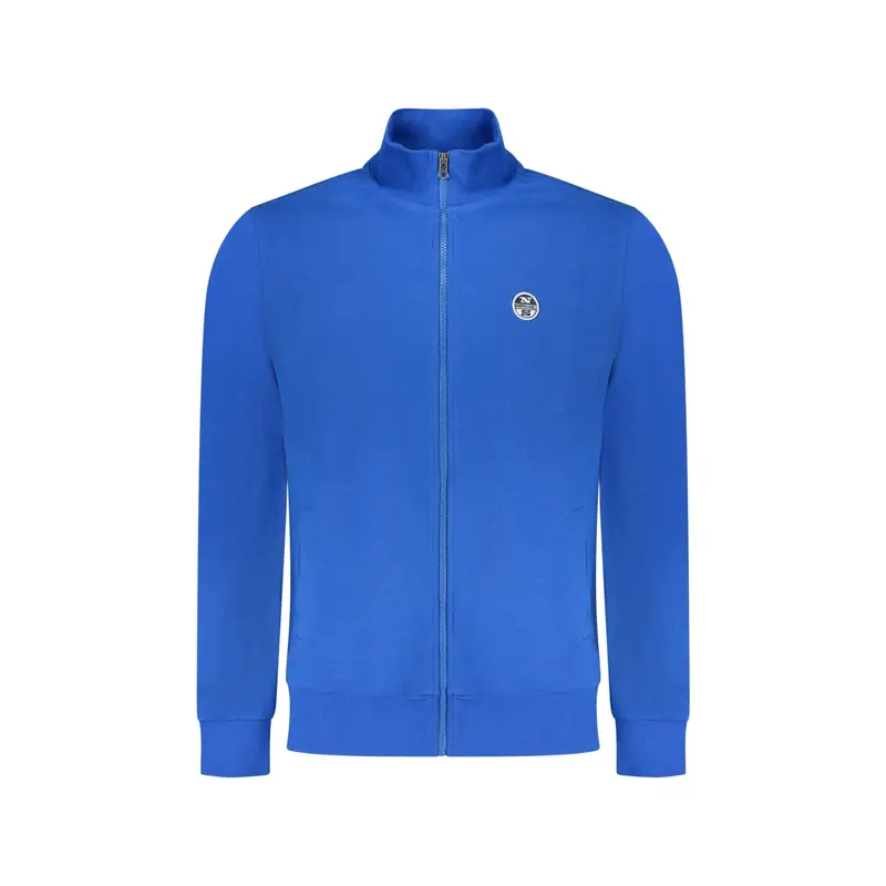 Felpa Uomo Blu con Zip Garzata Tasche Logo