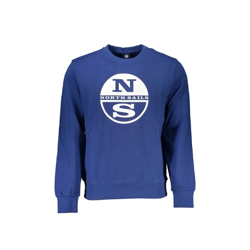 Felpa Uomo Blu Girocollo in Cotone Garzato